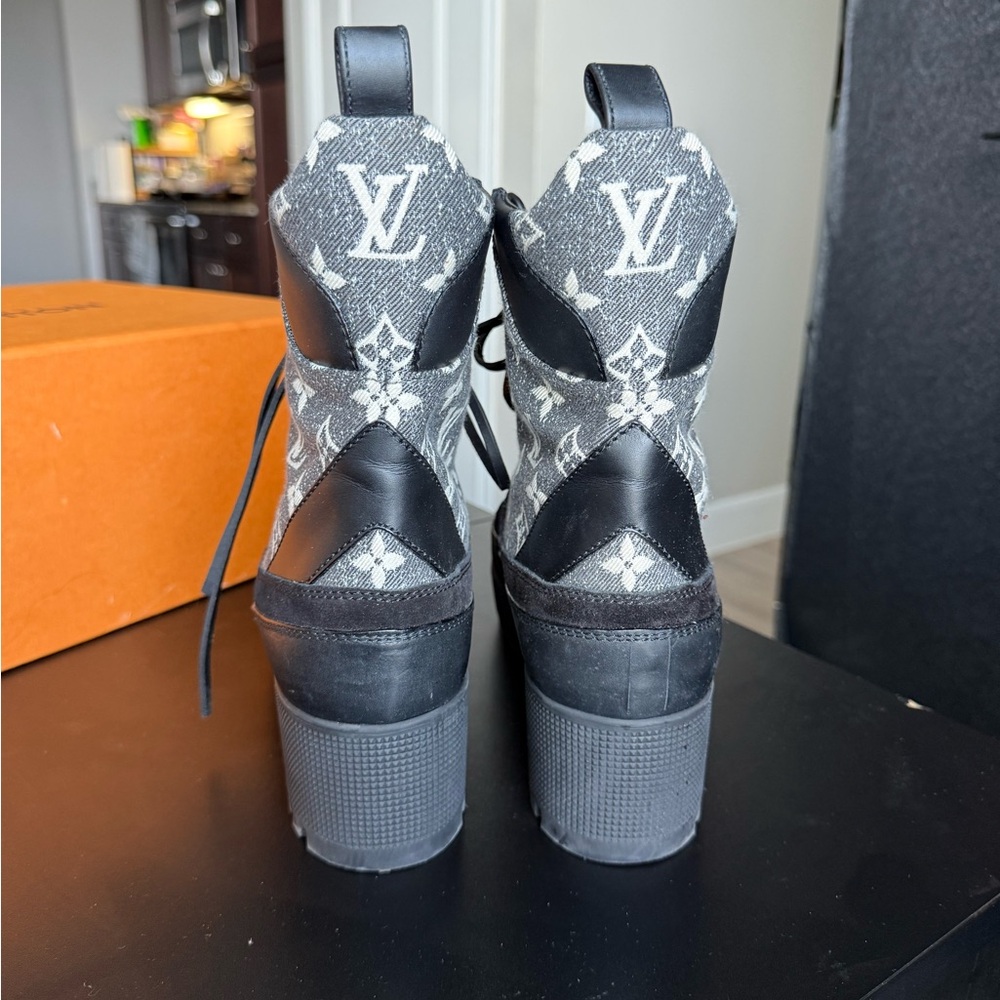 Louis Vuitton Monogram Black and jacquard Gray Combat Boots - Picture 4 of 5
